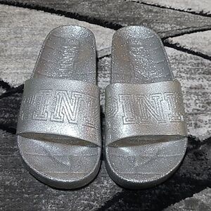 VS PINK SILVER GLITTER SLIDES SANDALS